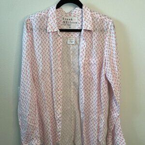 Frank and Eileen X Large Linen Blend Shirt - White with Pink Pineapple Pattern